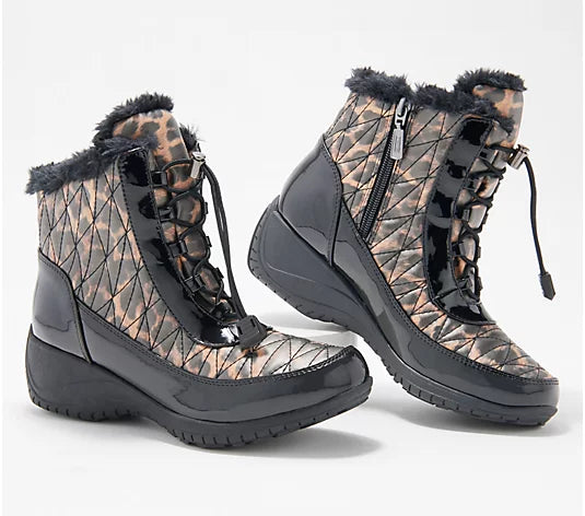 Khombu Women’s Waterproof Winter Ankle Snow Boots Molly- Leopard