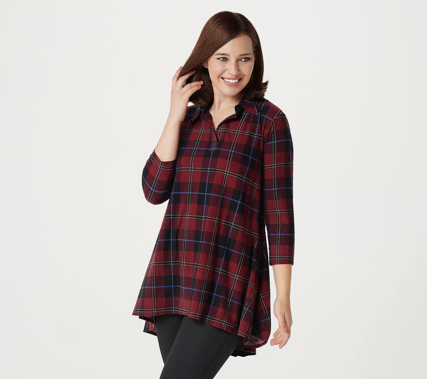 Attitudes by Renee Women’s Regular Yummy Jersey Collared Plaid Tunic
