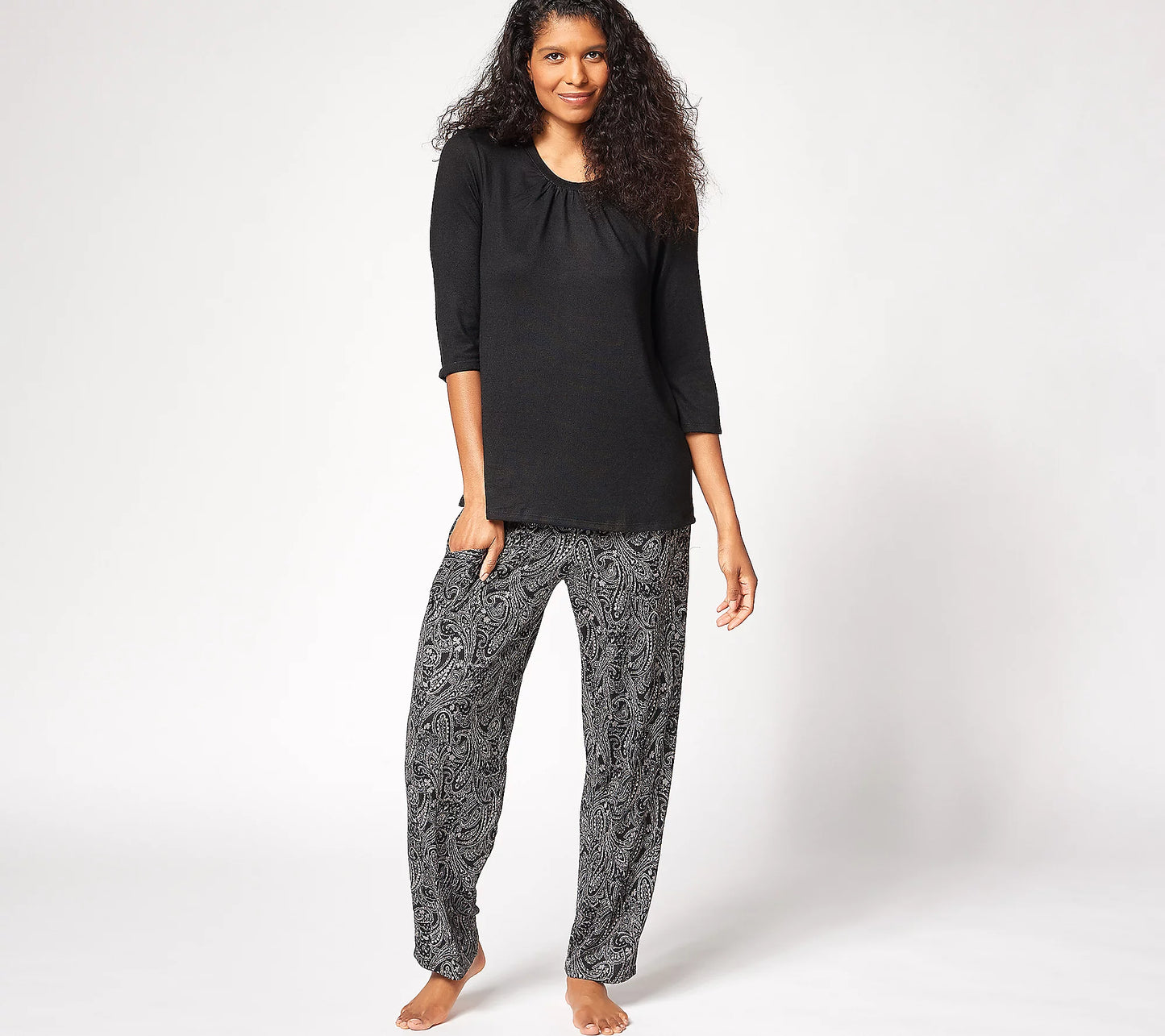 Stan Herman Women’s Regular 3/4 Sleeve Lux Sweaterknit Pajama Set- Black