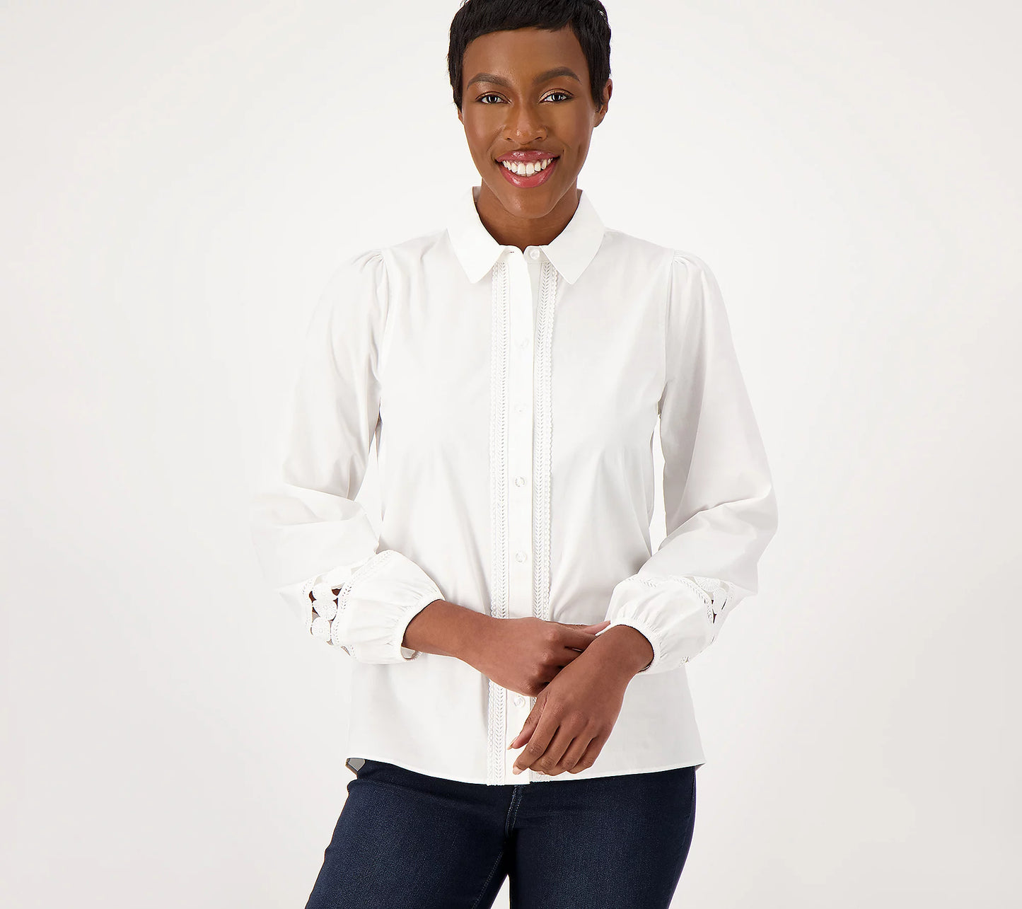 Isaac Mizrahi Live! Women’s Regular Stretch Poplin Tunic w/Circle Lace Trim