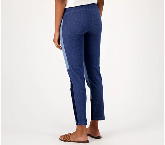 Women with Control Women’s Tummy Control Regular Patchwork Prime Stretch Denim- Midwash