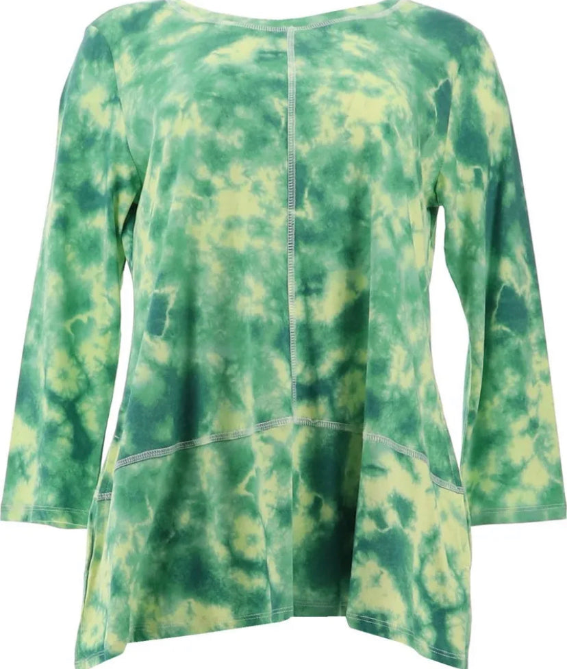 LOGO by Lori Goldstein Women’s Cotton Modal Printed Tie-Dye 3/4-Sleeve Top