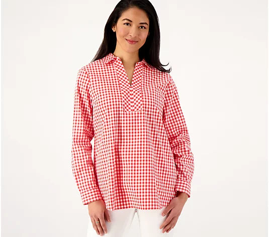 Joan Rivers Women’s Gingham Pullover Shirt Sz XS