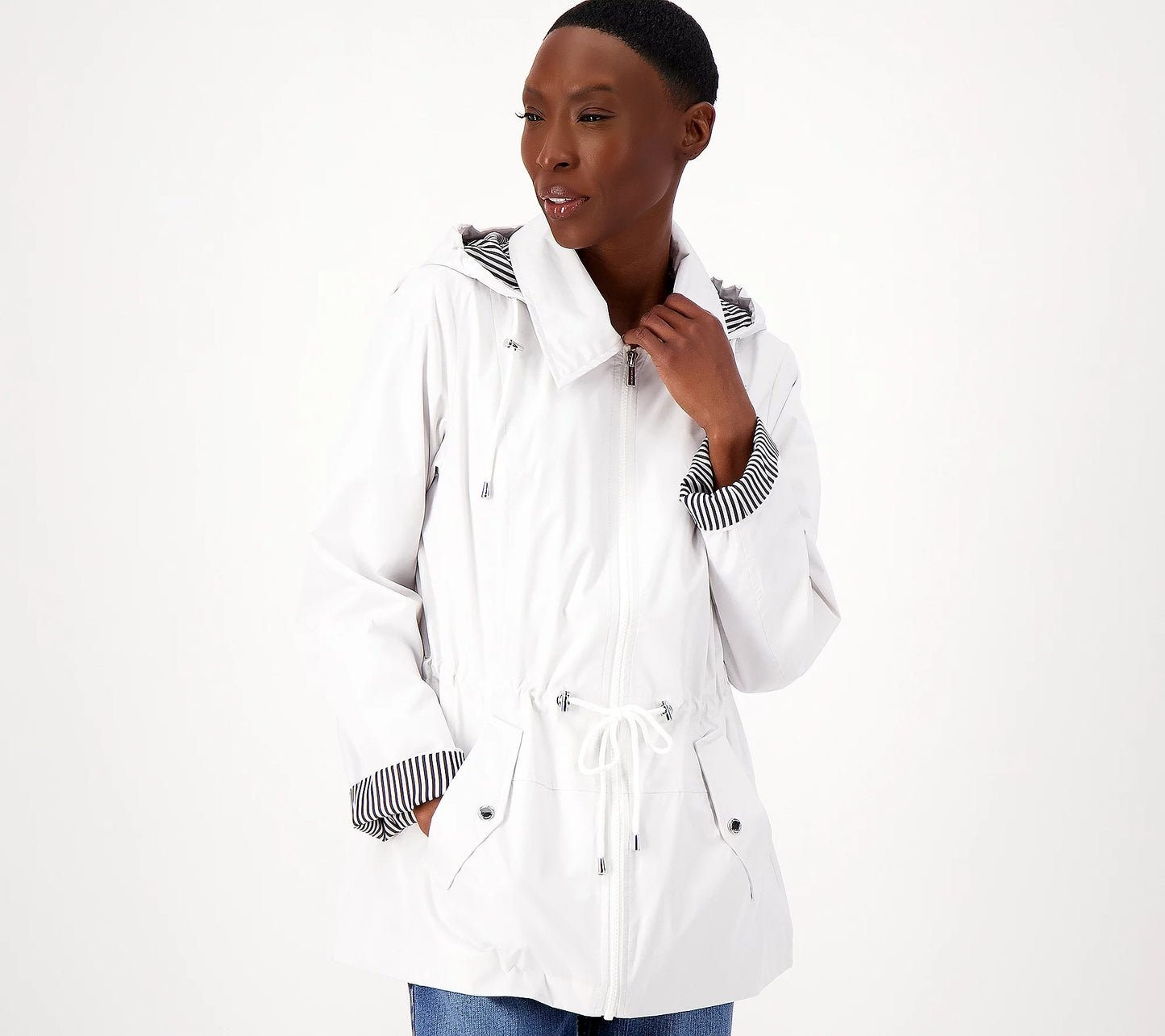 Susan Graver Women’s Water Resistant Zip Front Jacket with Stripe Lining
