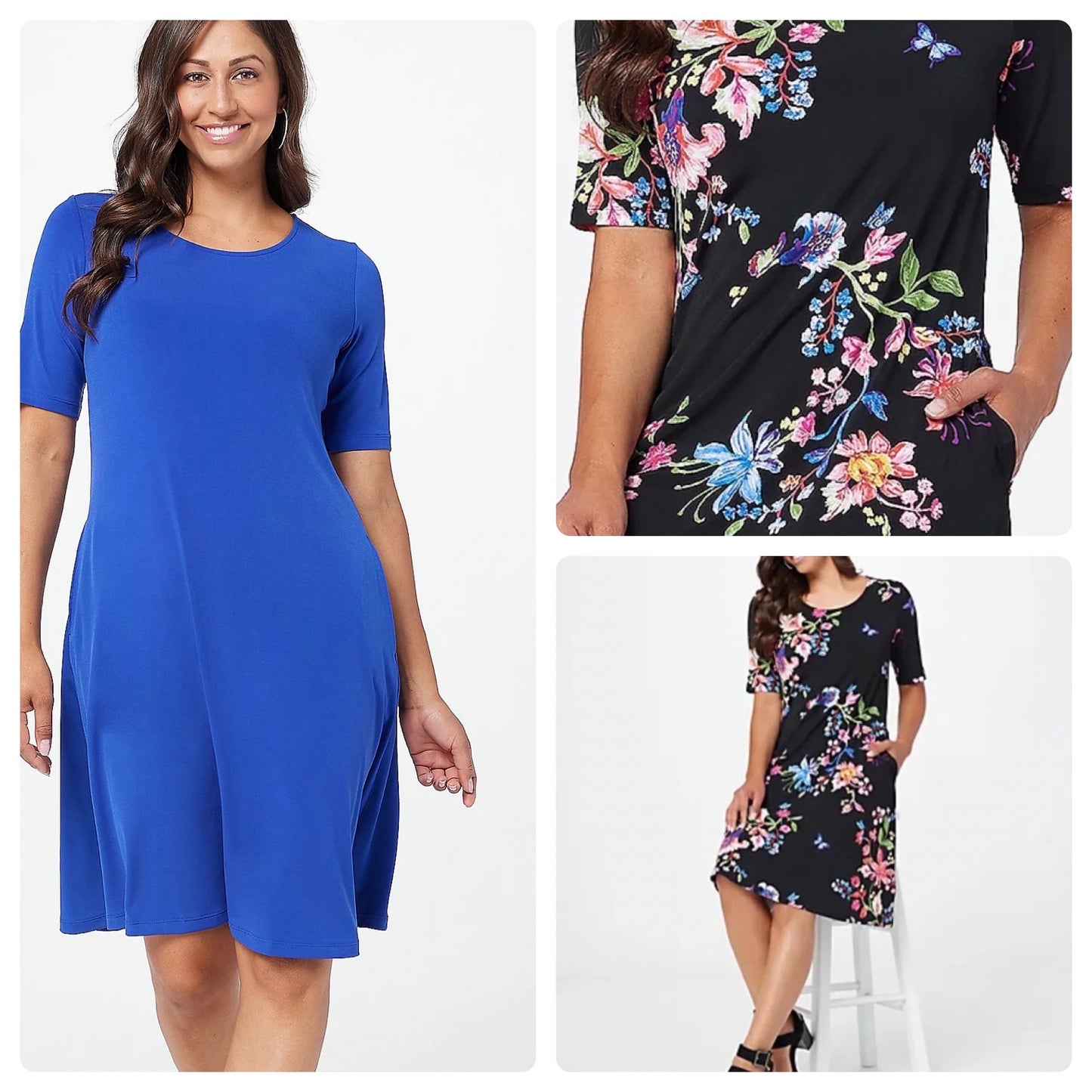 Susan Graver Women’s Print or Solid Liquid Knit Fit & Flare Dress