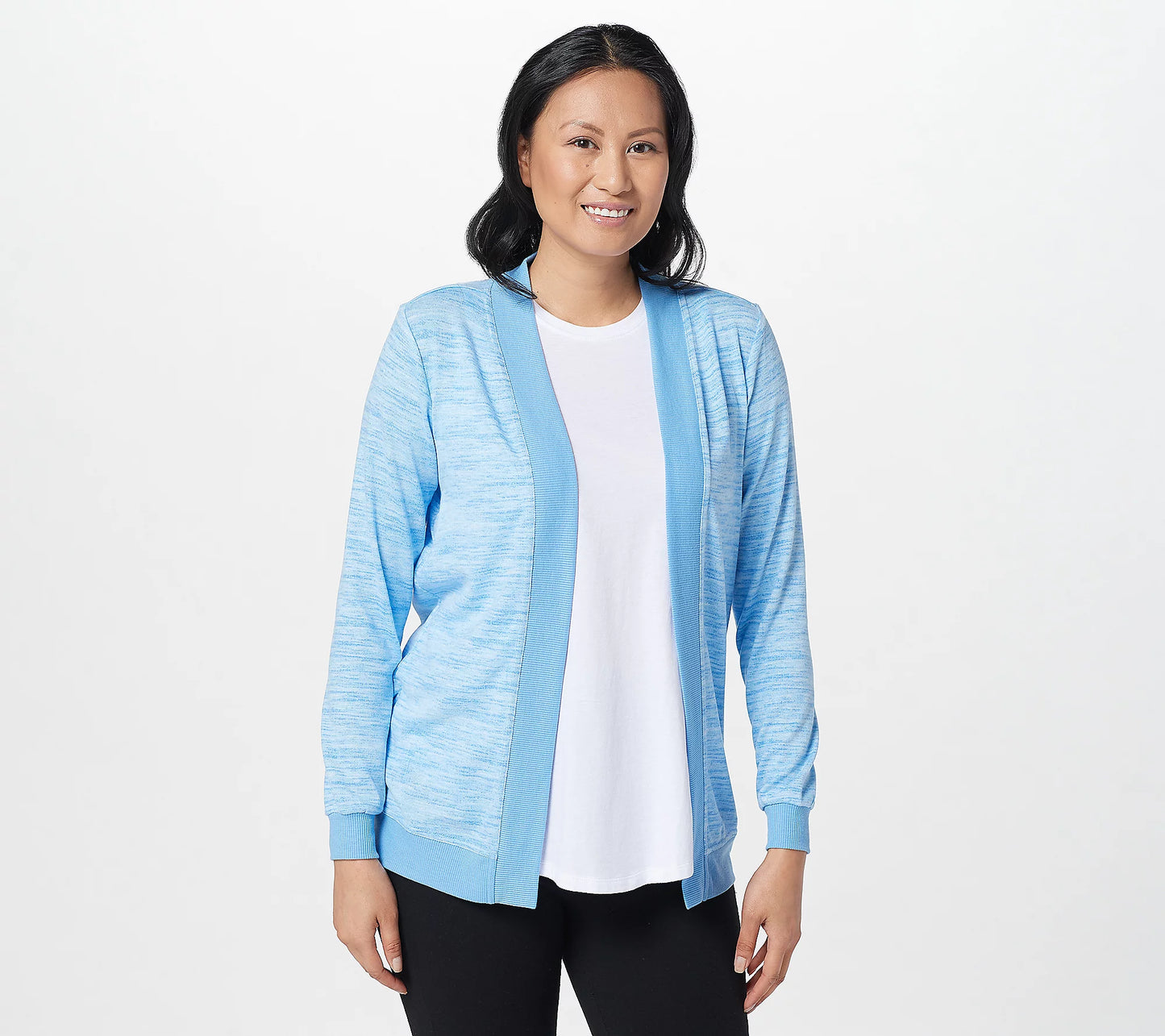 MUK LUKS Women’s Butter Knit Open Front Cardigan with Rib Trim Detail