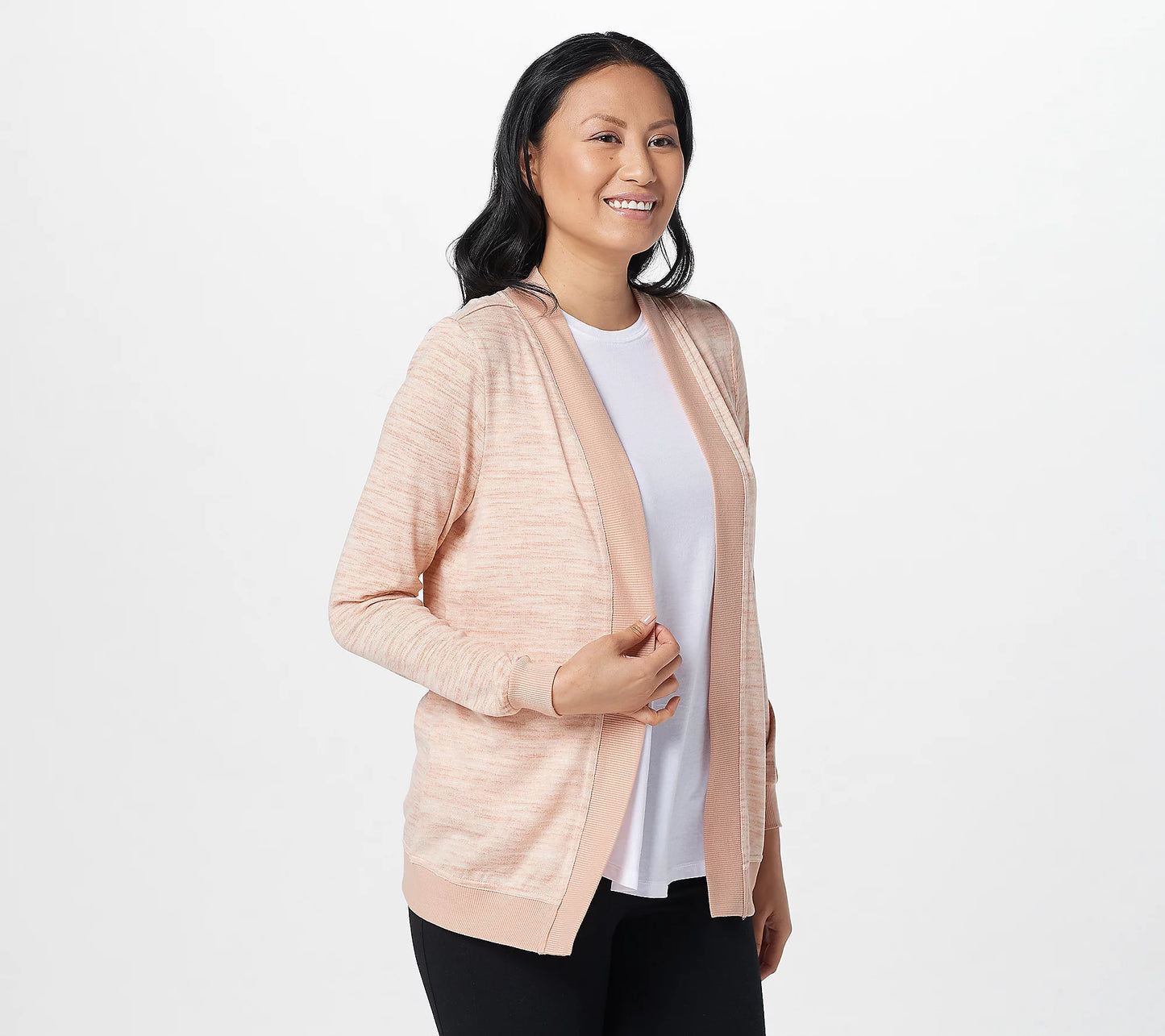 MUK LUKS Women’s Butter Knit Open Front Cardigan with Rib Trim Detail