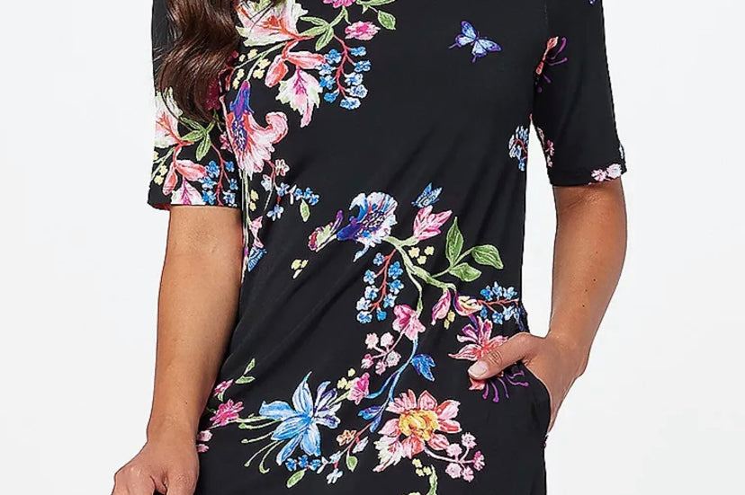 Susan Graver Women’s Print or Solid Liquid Knit Fit & Flare Dress