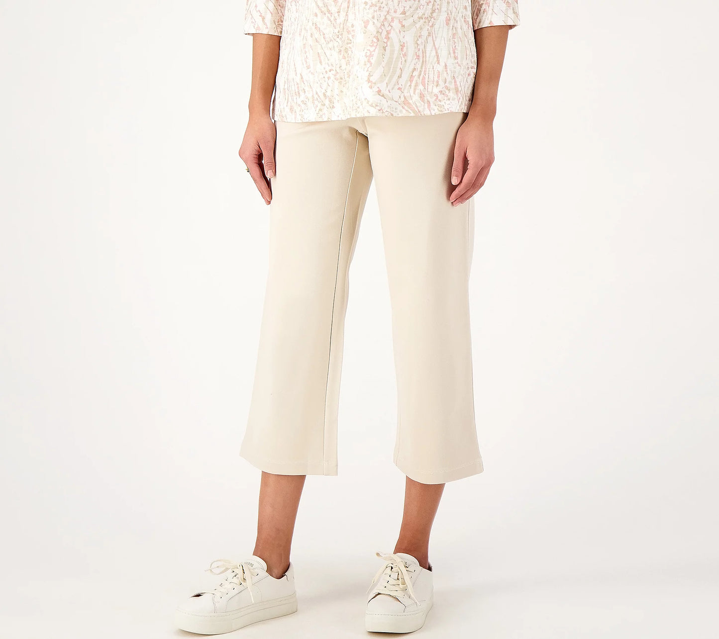 Belle by Kim Gravel Women’s Ponte Wide Leg Cropped Pant- Sand Bar (0P)