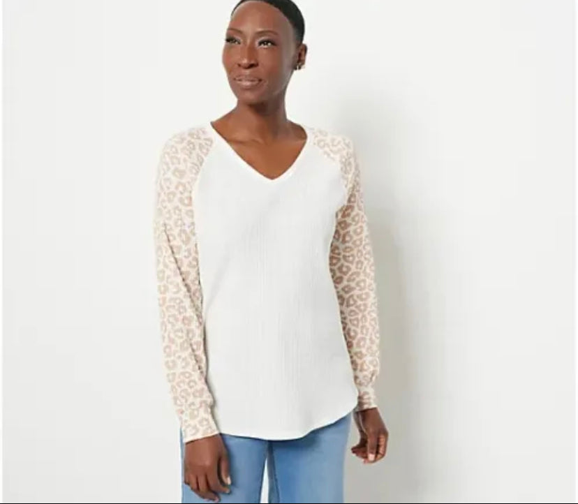 Belle by Kim Gravel Women’s Waffle Raglan Sleeve Top Shirt