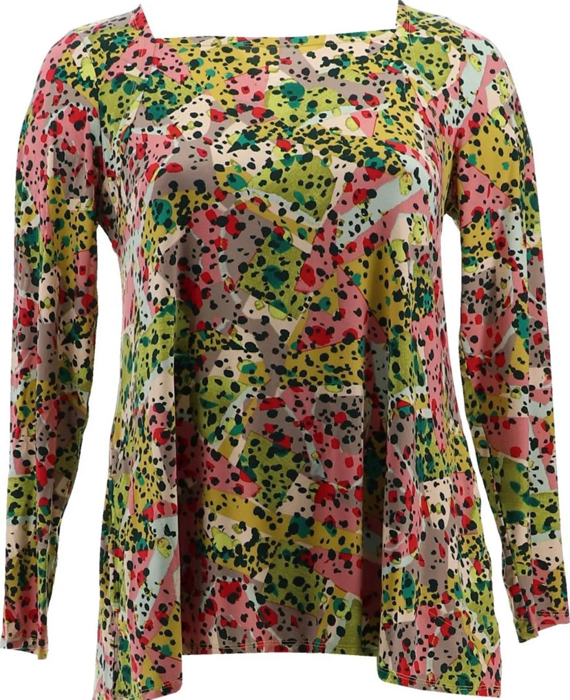 LOGO by Lori Goldstein Women’s Rayon 230 Square Neck Printed Top
