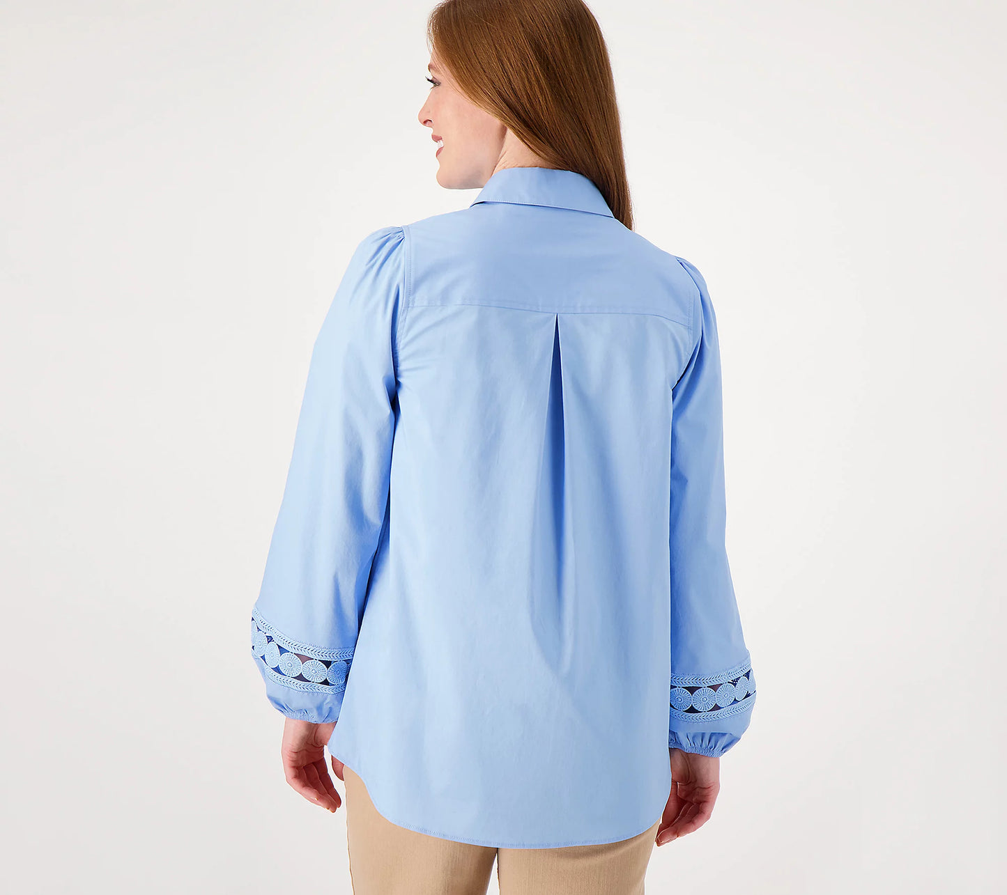 Isaac Mizrahi Live! Women’s Regular Stretch Poplin Tunic w/Circle Lace Trim