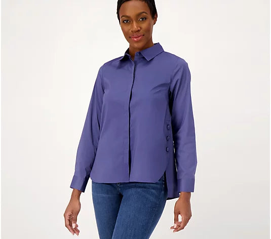 Denim & Co. Women’s Coolmax Curved Hem Shirt with Button Detail