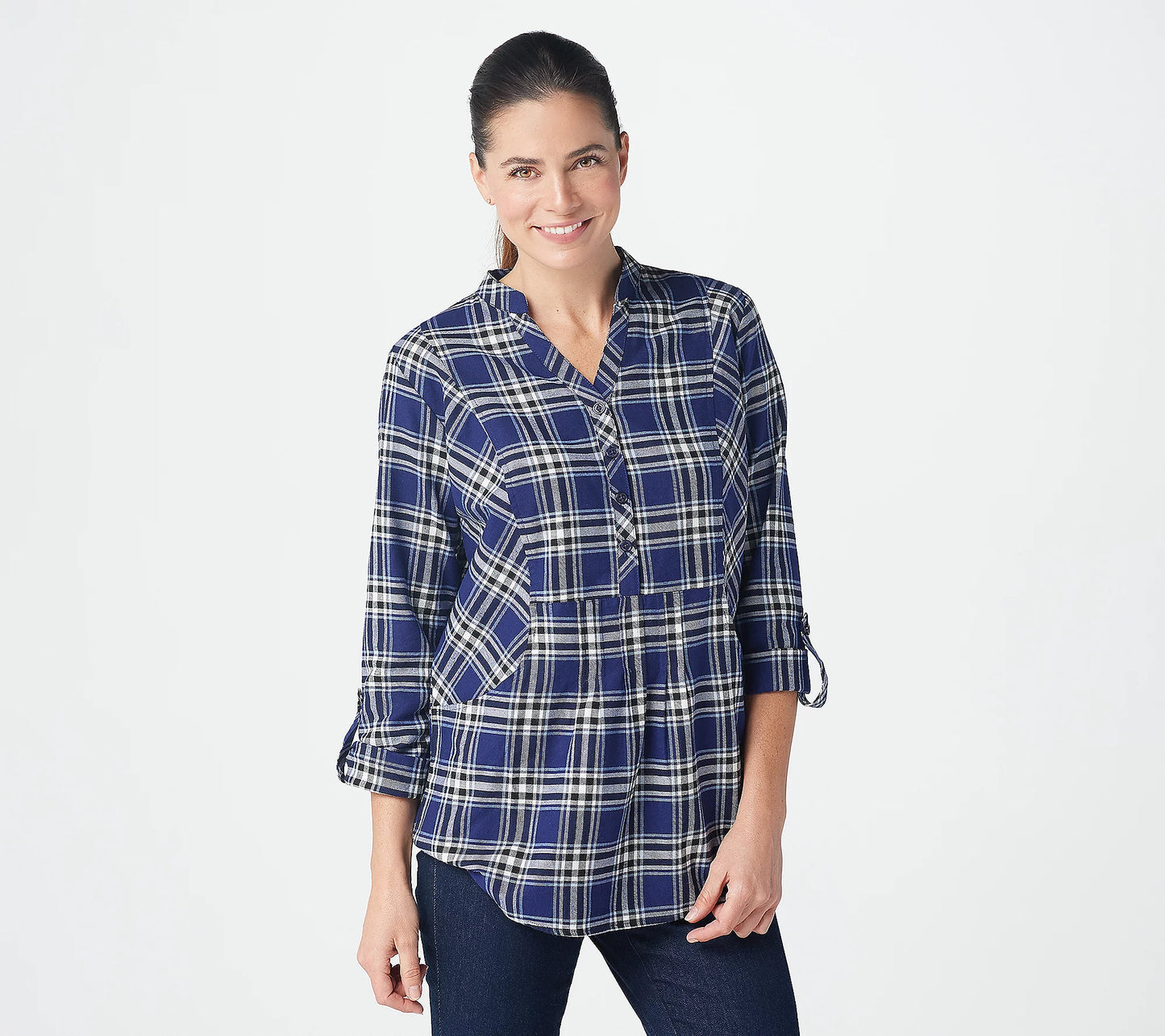 Joan Rivers Women’s Long- Sleeve Pullover Plaid Shirt with Pockets