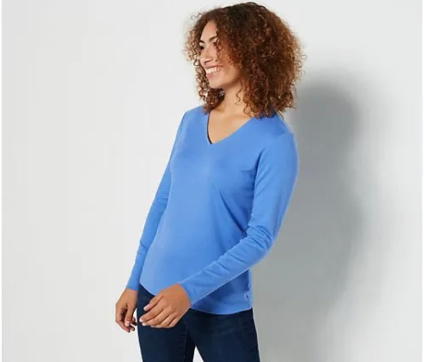 Issac Mizrahi Live! Women’s Essentials Pima Cotton V-Neck Top