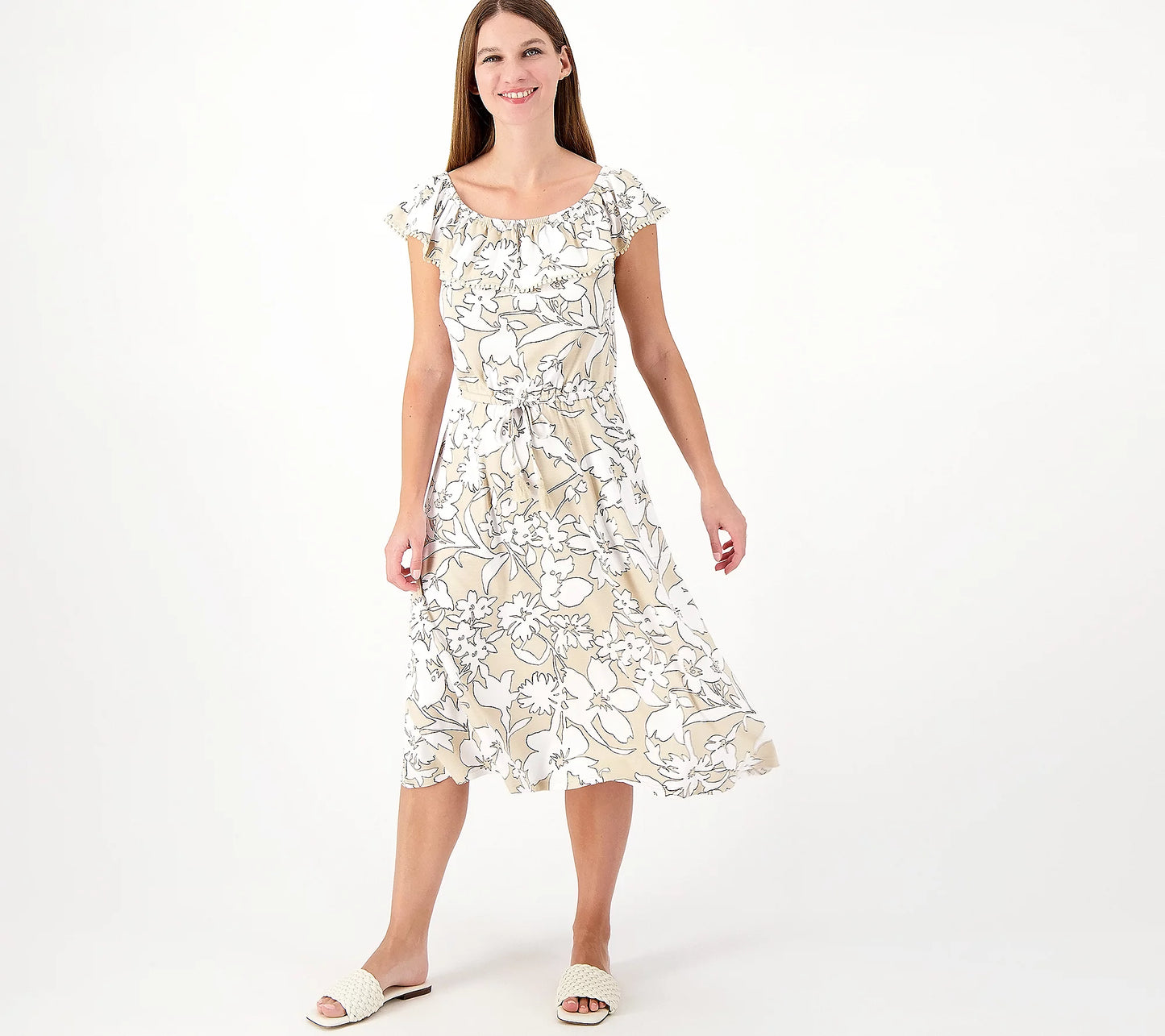 Isaac Mizrahi Live Women’s Regular Printed Off the Shoulder Dress
