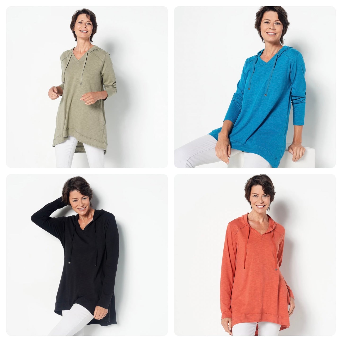 LOGO by Lori Goldstein Women’s Hooded Top with Hi-Low Hem and Back Slit