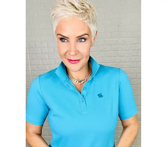 Joan Rivers Women’s Cotton Blend Knit Polo Dress- Scuba Blue