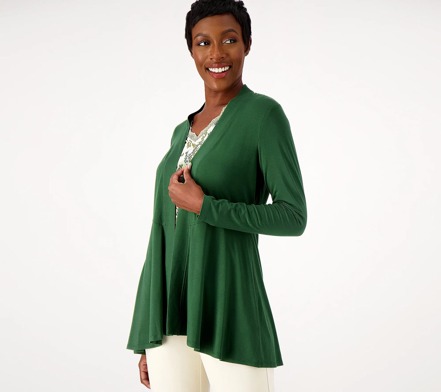 Susan Graver Weekend Essentials Pet Cool Touch Peplum Women's Cardigan