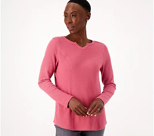 Belle by Kim Gravel Women’s Baby Waffle Raw Edge Seamed Top