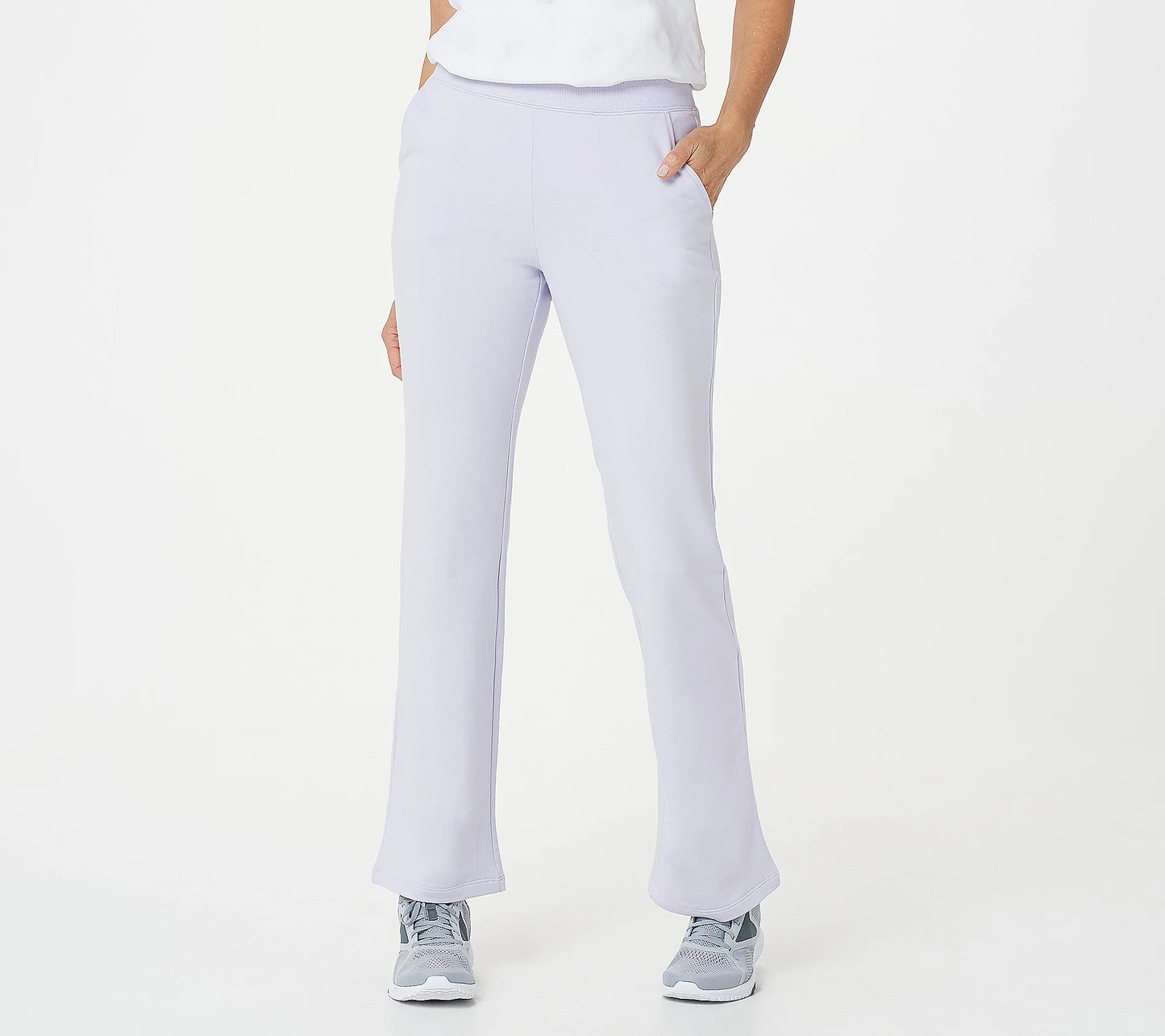 Denim & Co. Women’s Active French Terry Lightly Boot Cut Pants- Lilac
