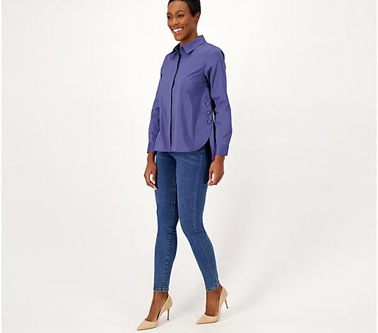Denim & Co. Women’s Coolmax Curved Hem Shirt with Button Detail