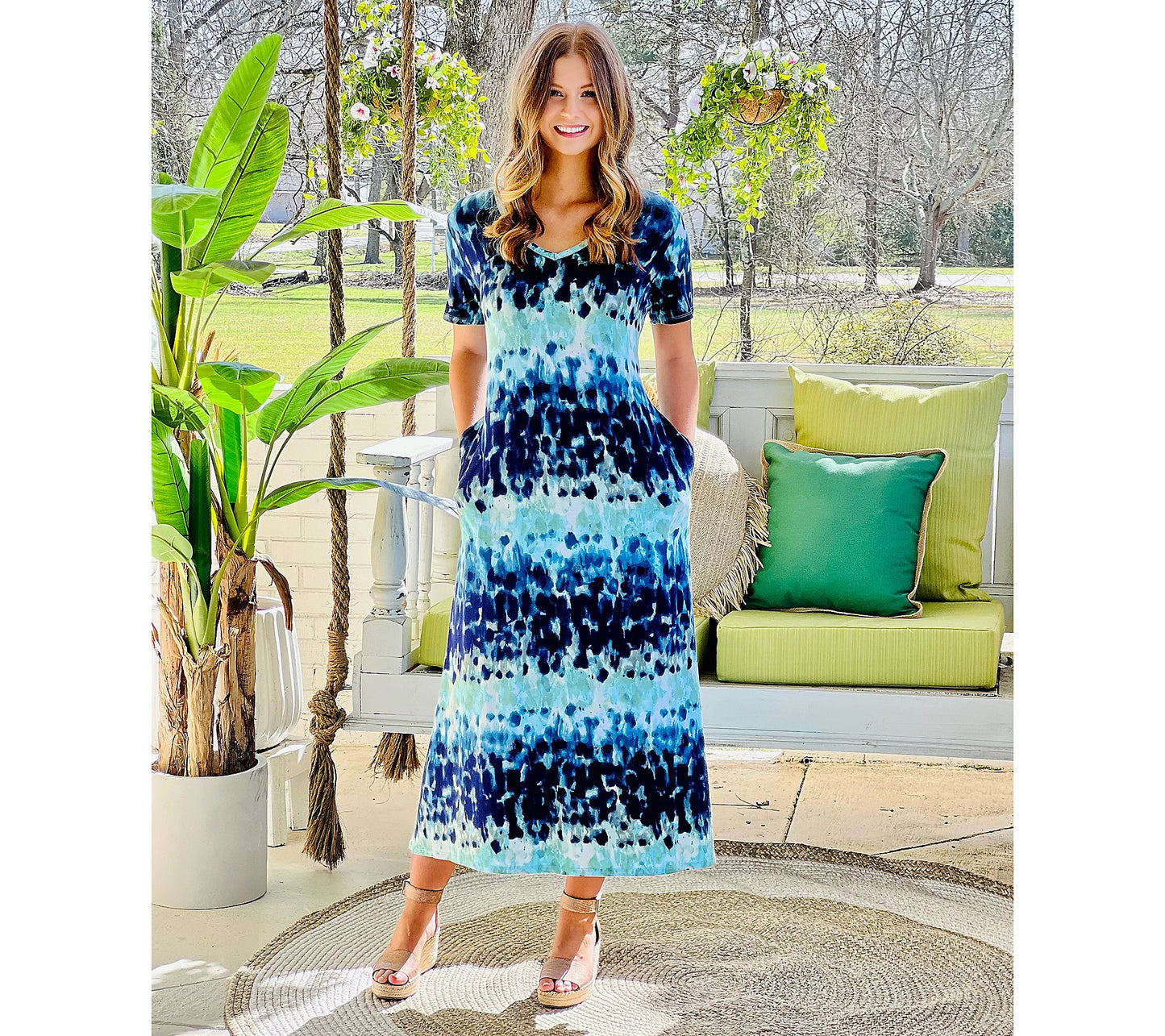 Belle by Kim Gravel Women’s Petite Size Tall XS Print or Solid V-Neck Maxi Dress- Underwater