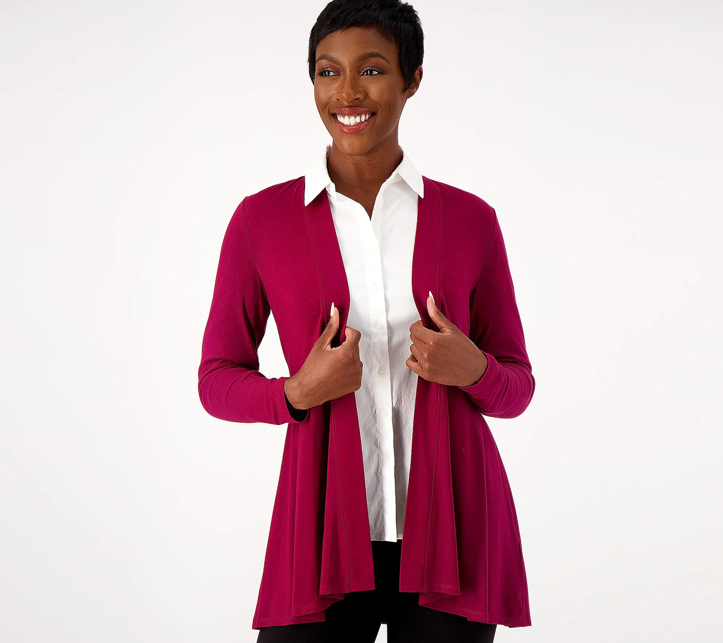 Susan Graver Weekend Essentials Pet Cool Touch Peplum Women's Cardigan