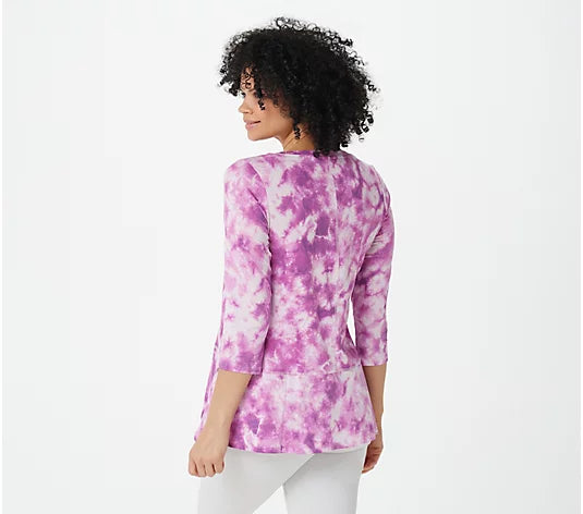LOGO by Lori Goldstein Women’s Cotton Modal Printed Tie-Dye 3/4-Sleeve Top