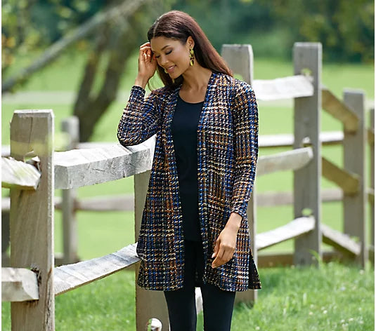 Susan Graver Petite Printed Novelty Knit Cardigan and Women's Tank Set