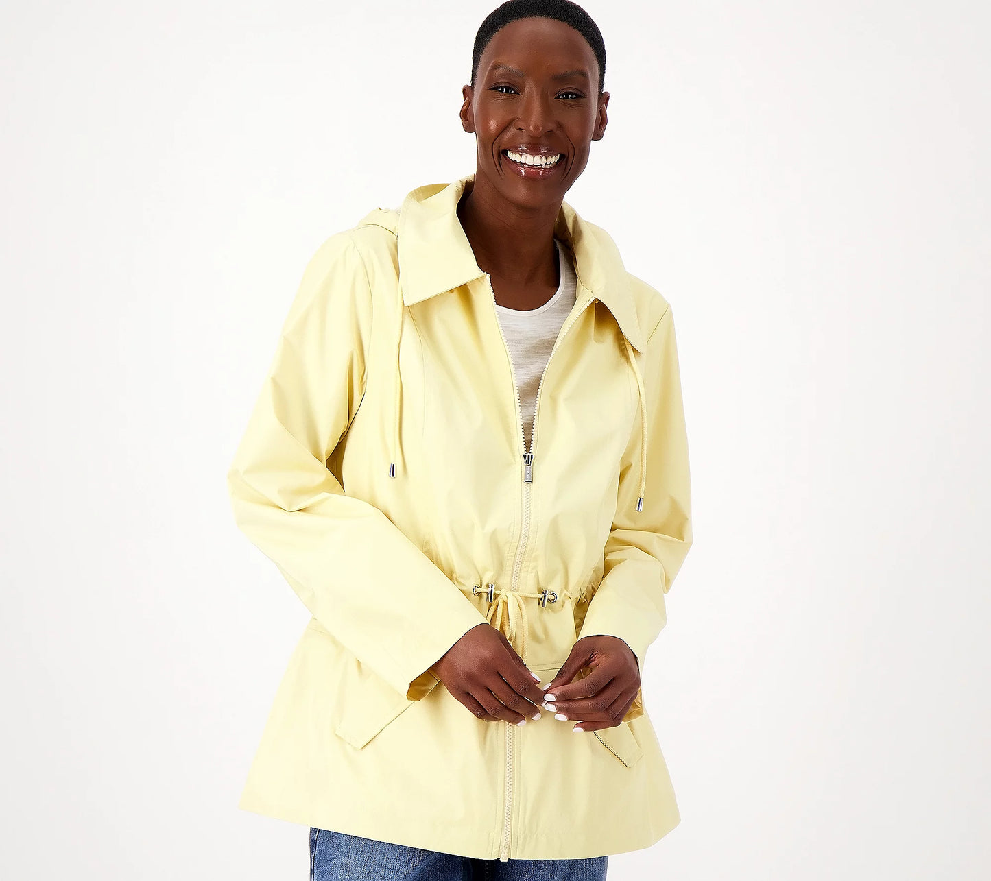 Susan Graver Women’s Water Resistant Zip Front Jacket with Stripe Lining