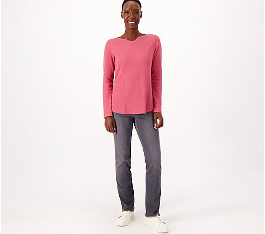 Belle by Kim Gravel Women’s Baby Waffle Raw Edge Seamed Top