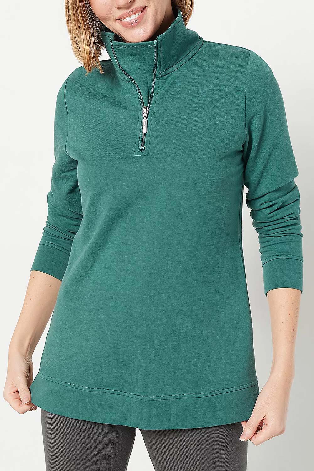 Denim & Co. Active Petite French Terry Half Zip Women's Top