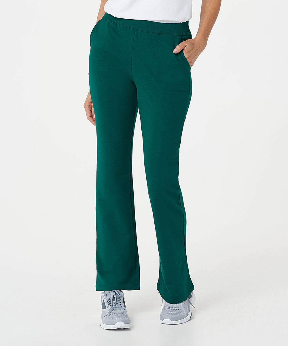 Denim & Co. Women’s Active French Terry Lightly Boot Cut Pants- Evergreen
