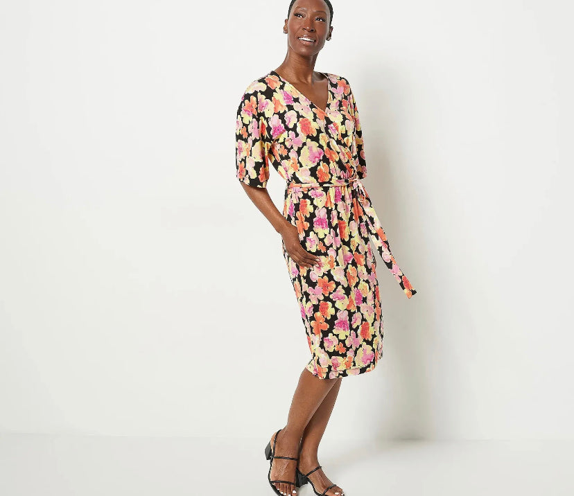 J Jason Wu Women’s Knit Printed Floral Wrap Dress Black Floral