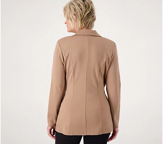 Attitudes by Renee Women’s Techno Crepe Blazer w/ Faux Leather Belt