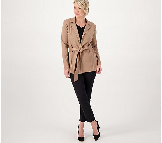 Attitudes by Renee Women’s Techno Crepe Blazer w/ Faux Leather Belt