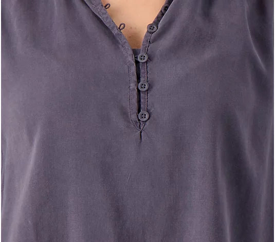 Side Stitch Women’s Half Placket Pullover Swing Blouse- White