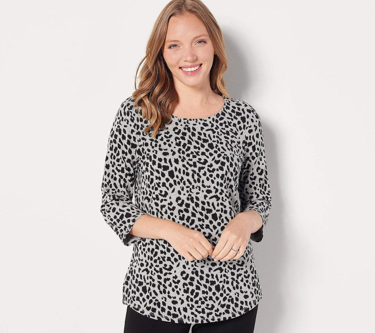 Belle by Kim Gravel Women’s TripleLuxe Knit 3/4 Sleeve Animal Shirt
