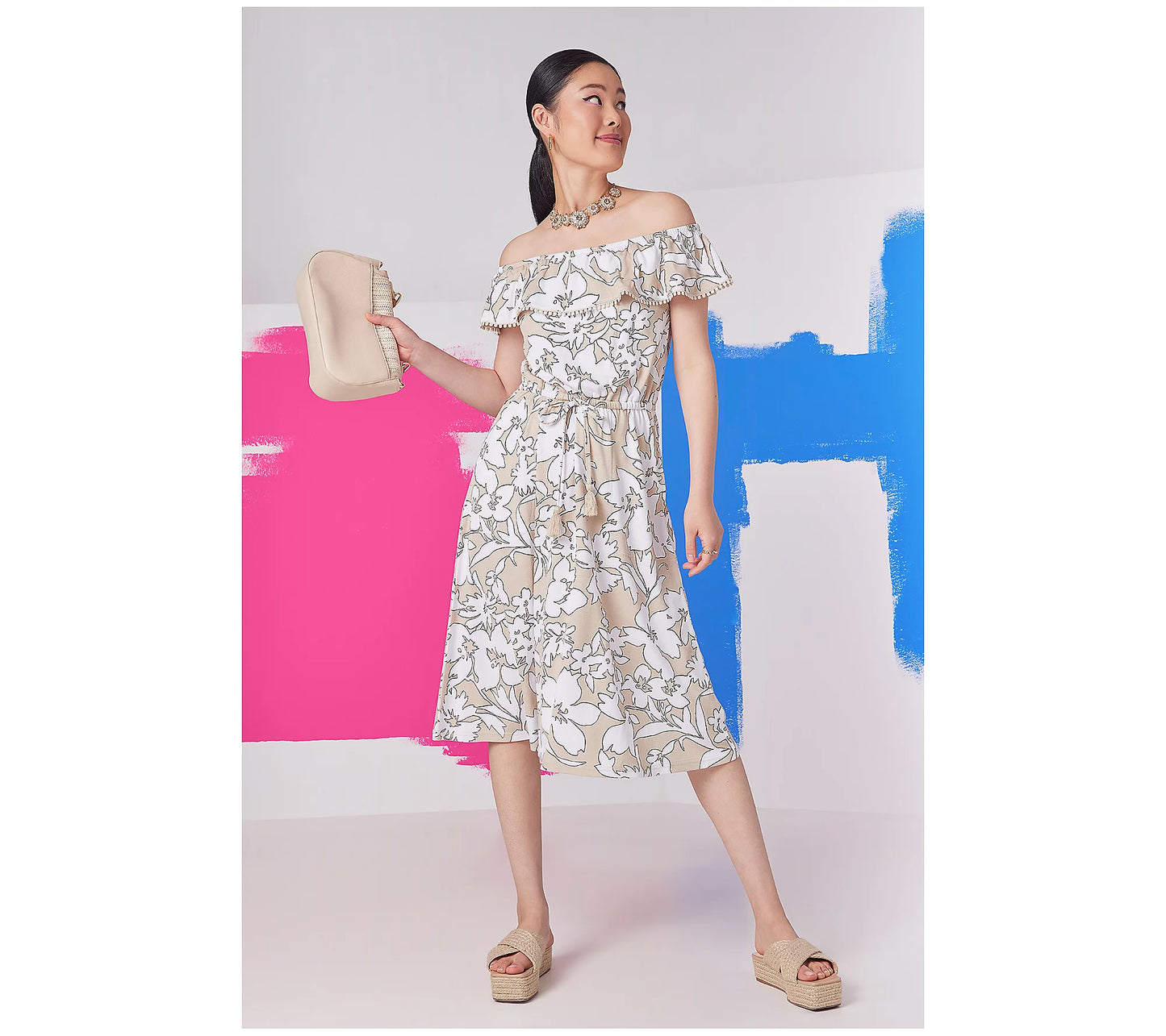 Isaac Mizrahi Live Women’s Regular Printed Off the Shoulder Dress