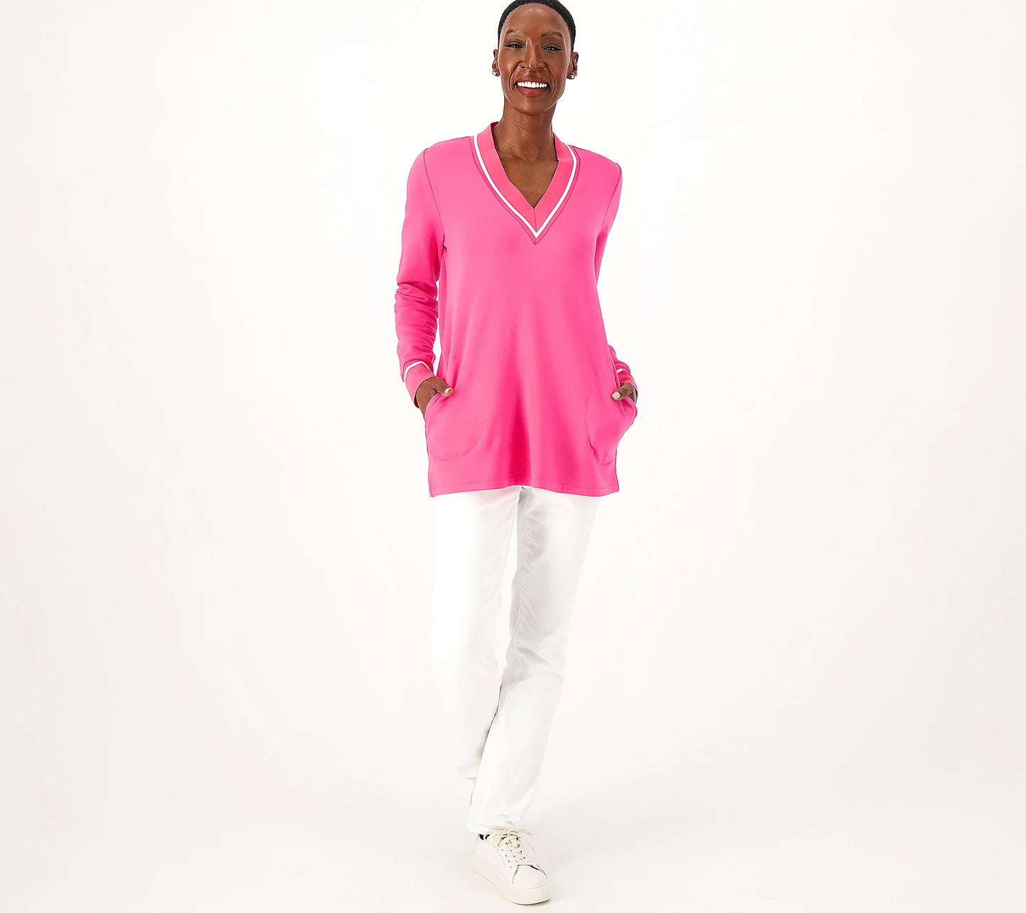 Susan Graver Weekend Regular Brushed Back Knit Women's V-Neck Tunic