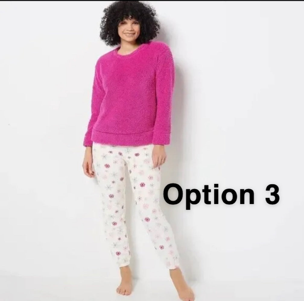 MUK LUKS Women’s PJ Set Faux Sherpa Top & Fleece Jogger Pant