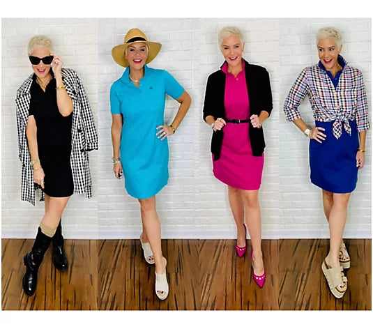 Joan Rivers Women’s Cotton Blend Knit Polo Dress- Scuba Blue