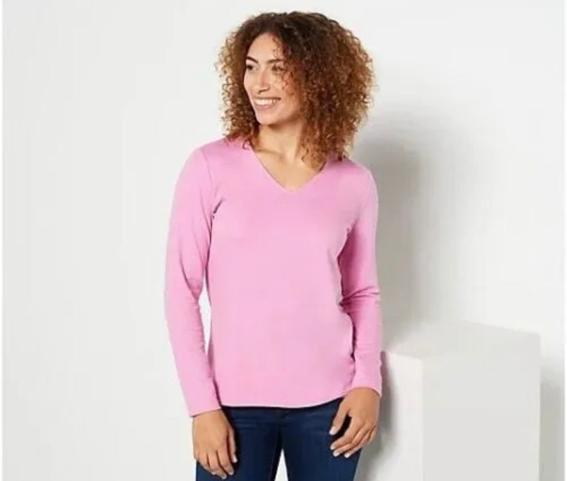 Issac Mizrahi Live! Women’s Essentials Pima Cotton V-Neck Top