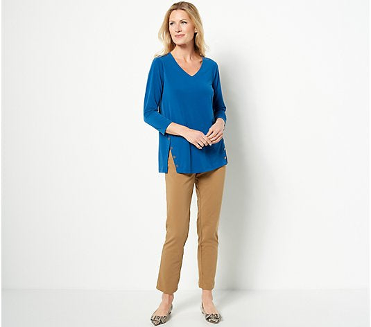 Susan Graver Liquid Knit 3/4 Sleeve Button Panel Tunic Women's