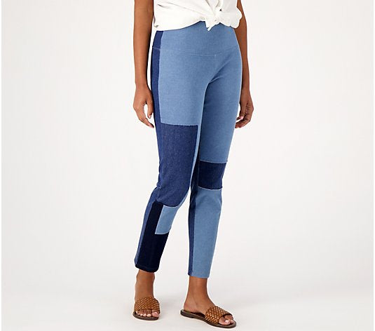 Women with Control Women’s Tummy Control Regular Patchwork Prime Stretch Denim- Midwash