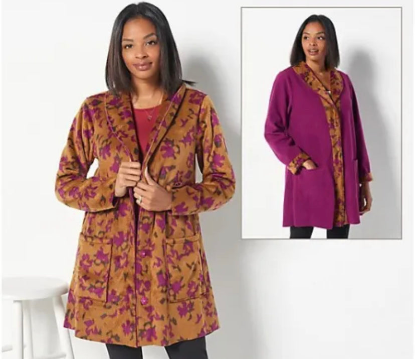 LOGO by Lori Women’s Goldstein Reversible Fleece Coat