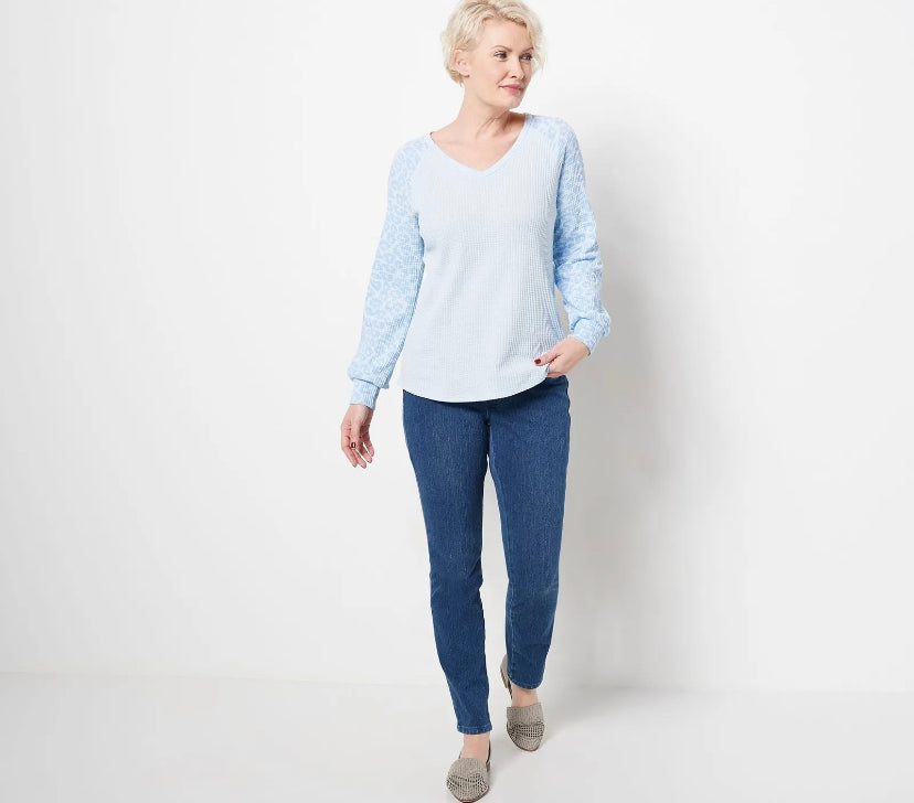 Belle by Kim Gravel Women’s Waffle Raglan Sleeve Top Shirt