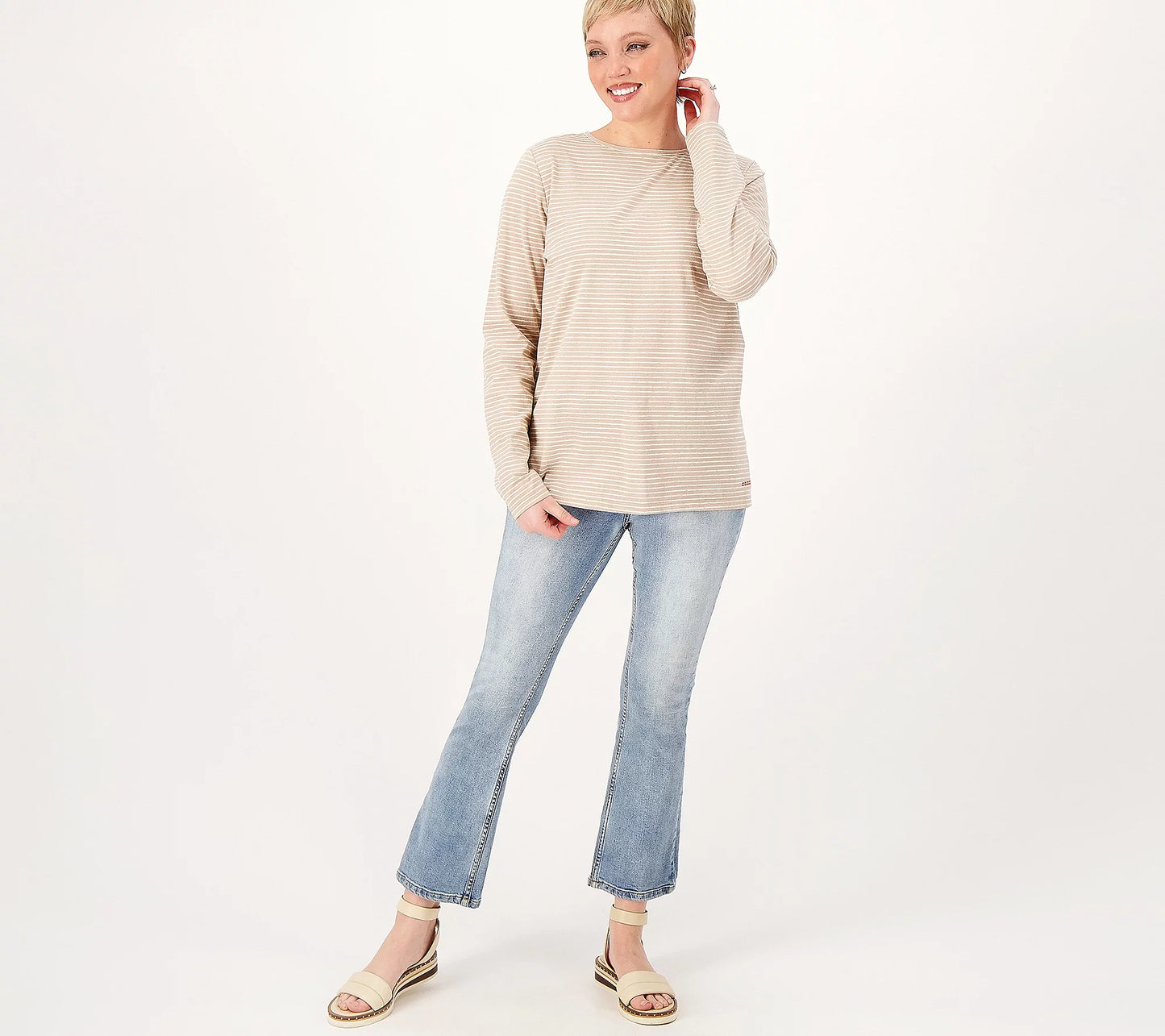 Peace Love World Women’s The Frankie Stripe Tee- Chai Latte