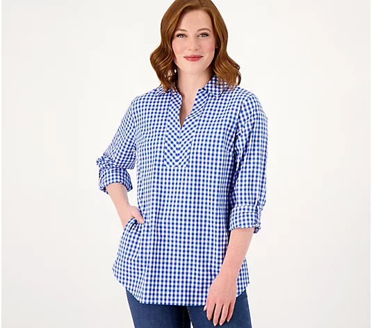 Joan Rivers Women’s Gingham Pullover Shirt Sz XS